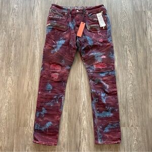 Rock Revival Moto Elroy Distressed Jeans Red Blue Men’s